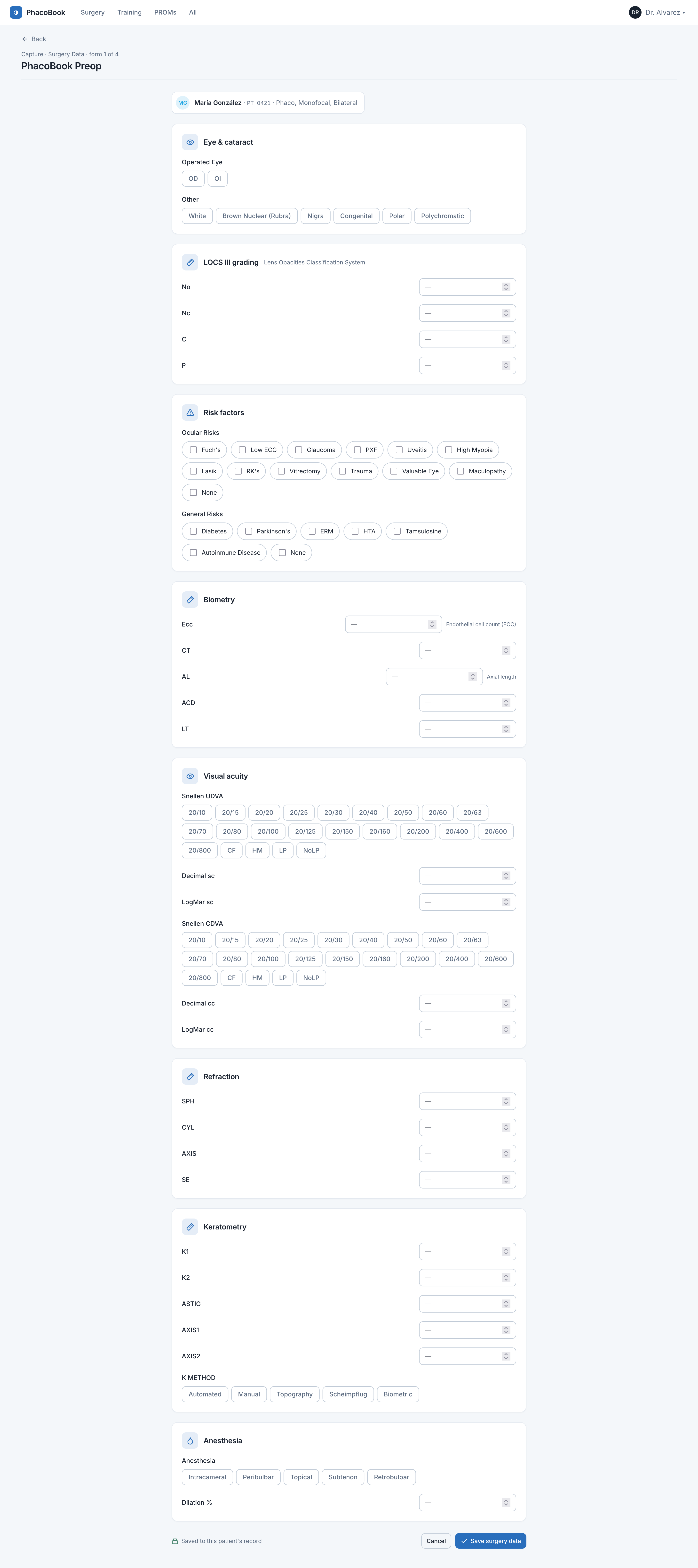 A structured operative capture form in PhacoBook